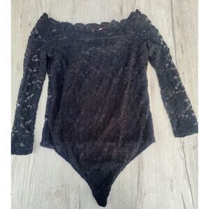 Lorena Rose Gothcore Black Lace Off The Shoulder Bodysuit Romantic Chic Sz XL